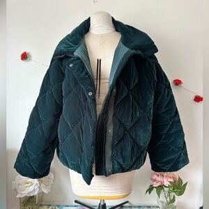 Banana Republic Snowdon Velvet Dark Teal Green Women's Quilted Puffer Coat XL